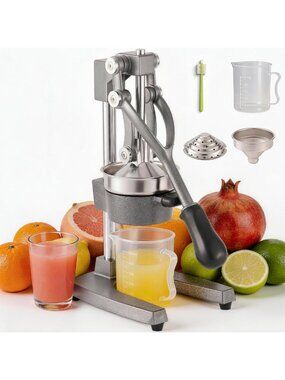 Heavy-Duty Manual Citrus & Pomegranate Juicer - Cast Iron Hand Press, Grey